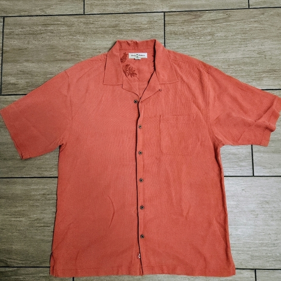 Tommy Bahama 100% Silk Shirt Coconuts Button Down In Coral Size L - Picture 15 of 16